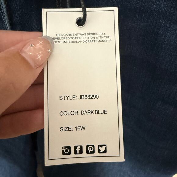 Judy Blue Hi Waist Slit Hem Slim Bootcut Jeans Dark Blue Plus Size 16W NEW - Picture 5 of 6